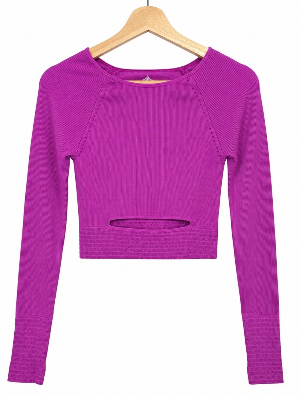 Free People Movement Cut It Out Top M/L Magenta Ribbed Crop Thumbhole USA - Picture 2 of 11
